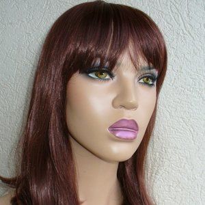 Auburn synthetic with bangs medium length wig